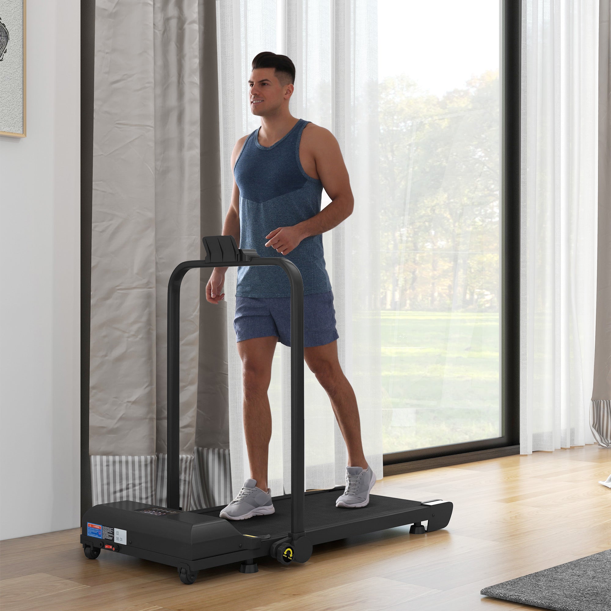 2-in-1 Folding Treadmill Walking Running Machine with LED Display Adjustable Speed Max. 10 km/h Remote Control Electric Treadmill Under Desk Black