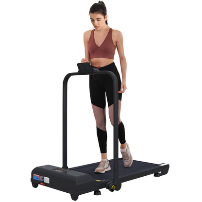 2-in-1 Folding Treadmill Walking Running Machine with LED Display Adjustable Speed Max. 10 km/h Remote Control Electric Treadmill Under Desk Black