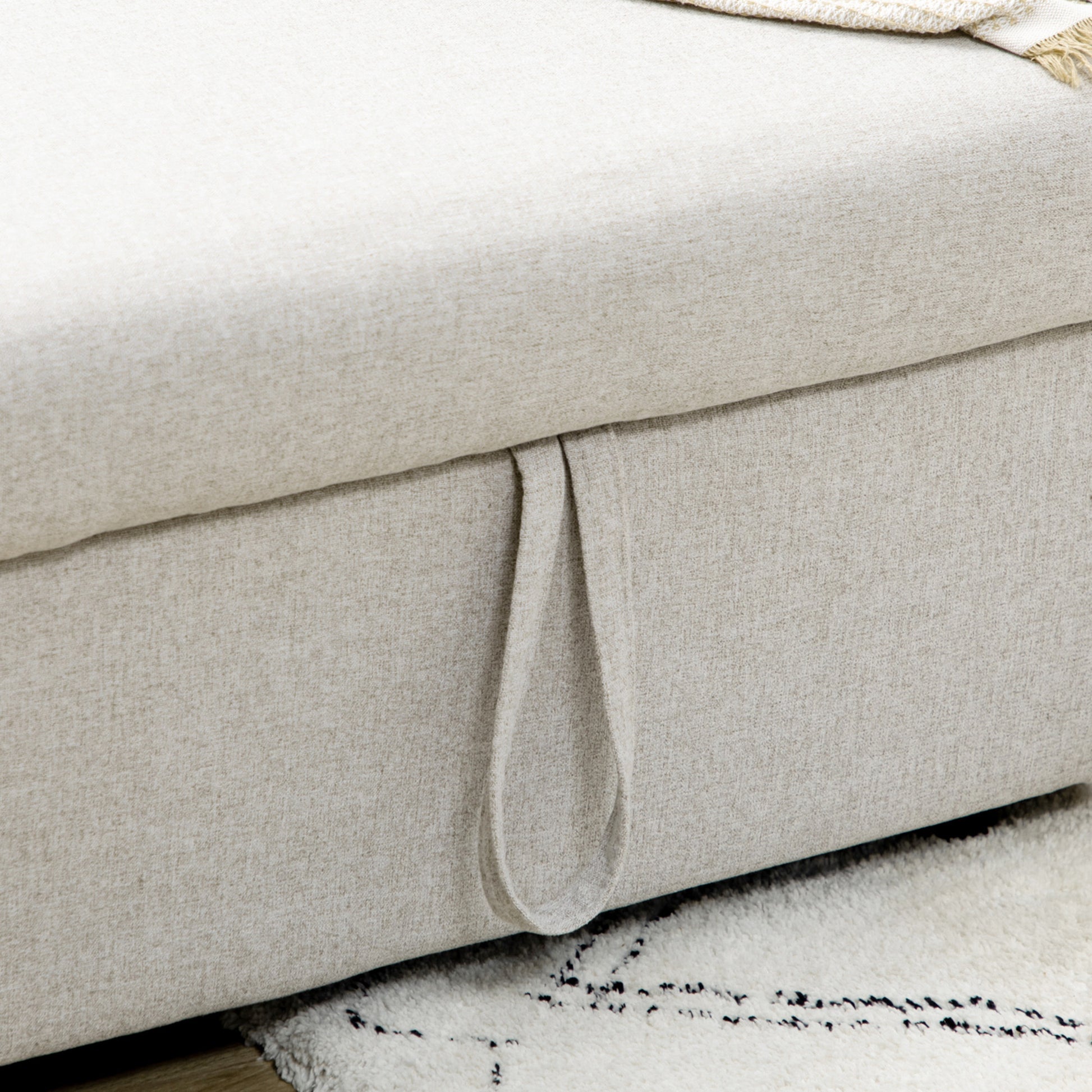 Corner Sofa with Bed Function, L-Shaped Couch including 2-Seater Sofa, Single Bed, L-Form Sleeper Sofa with Storage, 2 Linen-Style Cushions for Cream White Living Room
