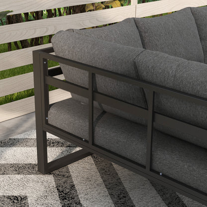 5-Piece Outdoor Furniture Set, Garden Furniture with Corner Sofa, Loveseat, Coffee Table, Balcony Furniture Set with Cushions, Garden Lounge Set for Patio, Balcony, Gray