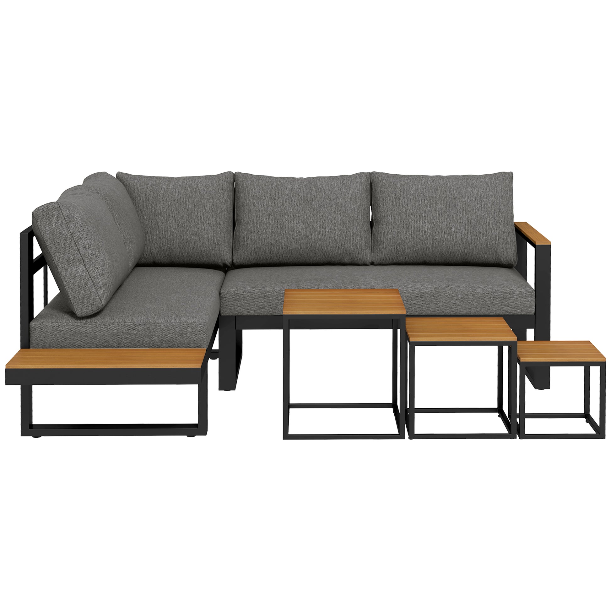 5-Piece Outdoor Furniture Set, Garden Furniture with Corner Sofa, Loveseat, Coffee Table, Balcony Furniture Set with Cushions, Garden Lounge Set for Patio, Balcony, Gray