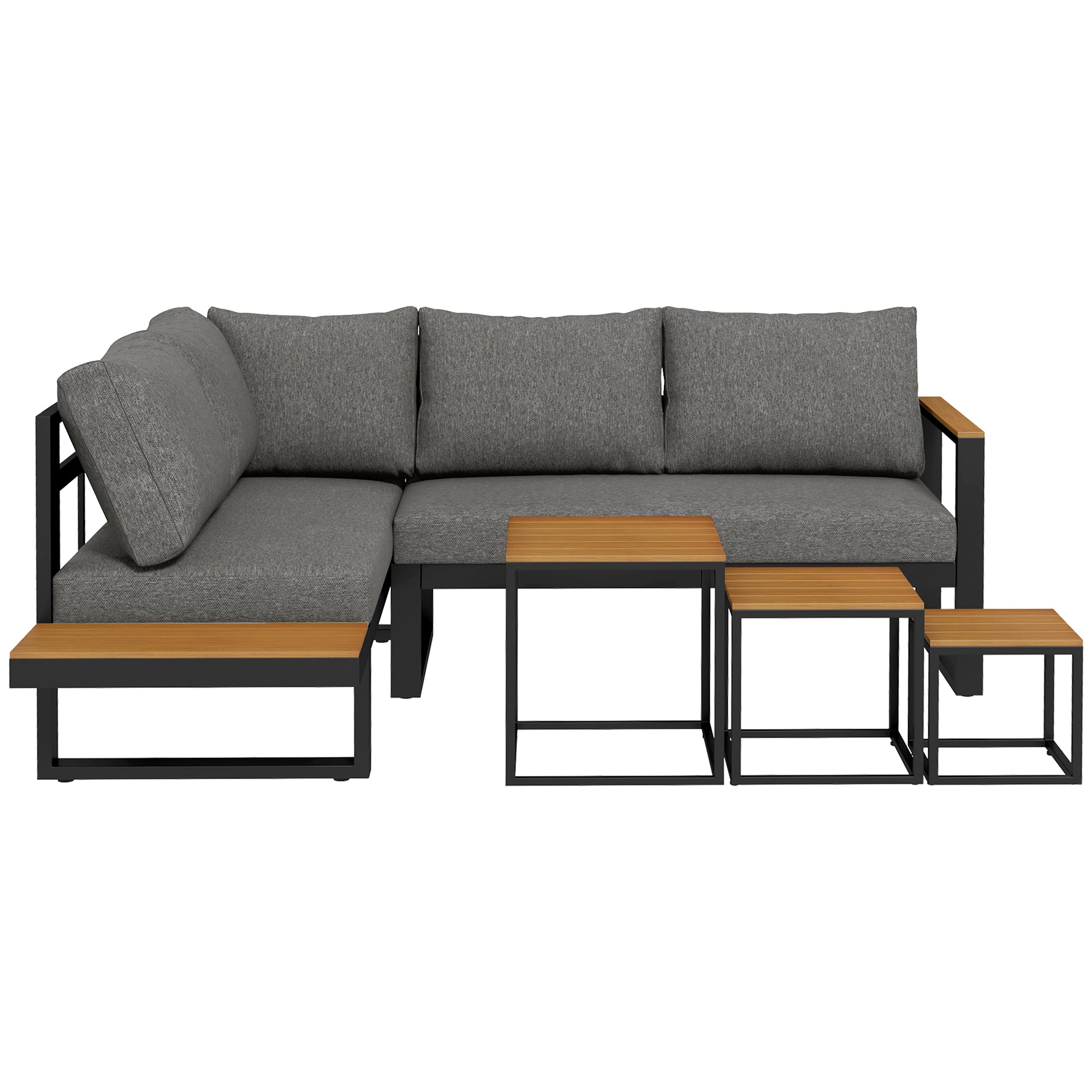 5-Piece Outdoor Furniture Set, Garden Furniture with Corner Sofa, Loveseat, Coffee Table, Balcony Furniture Set with Cushions, Garden Lounge Set for Patio, Balcony, Gray
