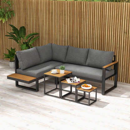 5-Piece Outdoor Furniture Set, Garden Furniture with Corner Sofa, Loveseat, Coffee Table, Balcony Furniture Set with Cushions, Garden Lounge Set for Patio, Balcony, Gray