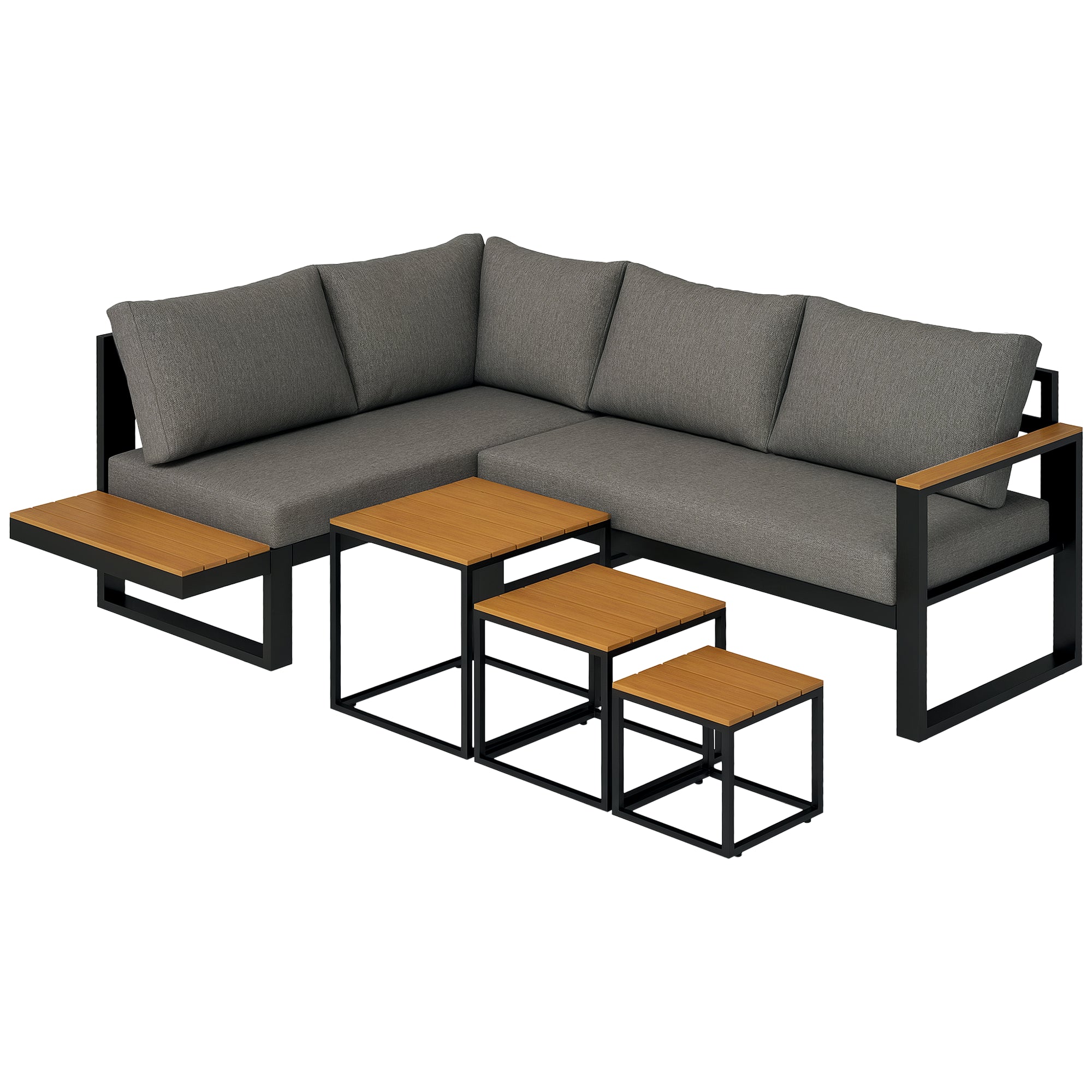 5-Piece Outdoor Furniture Set, Garden Furniture with Corner Sofa, Loveseat, Coffee Table, Balcony Furniture Set with Cushions, Garden Lounge Set for Patio, Balcony, Gray