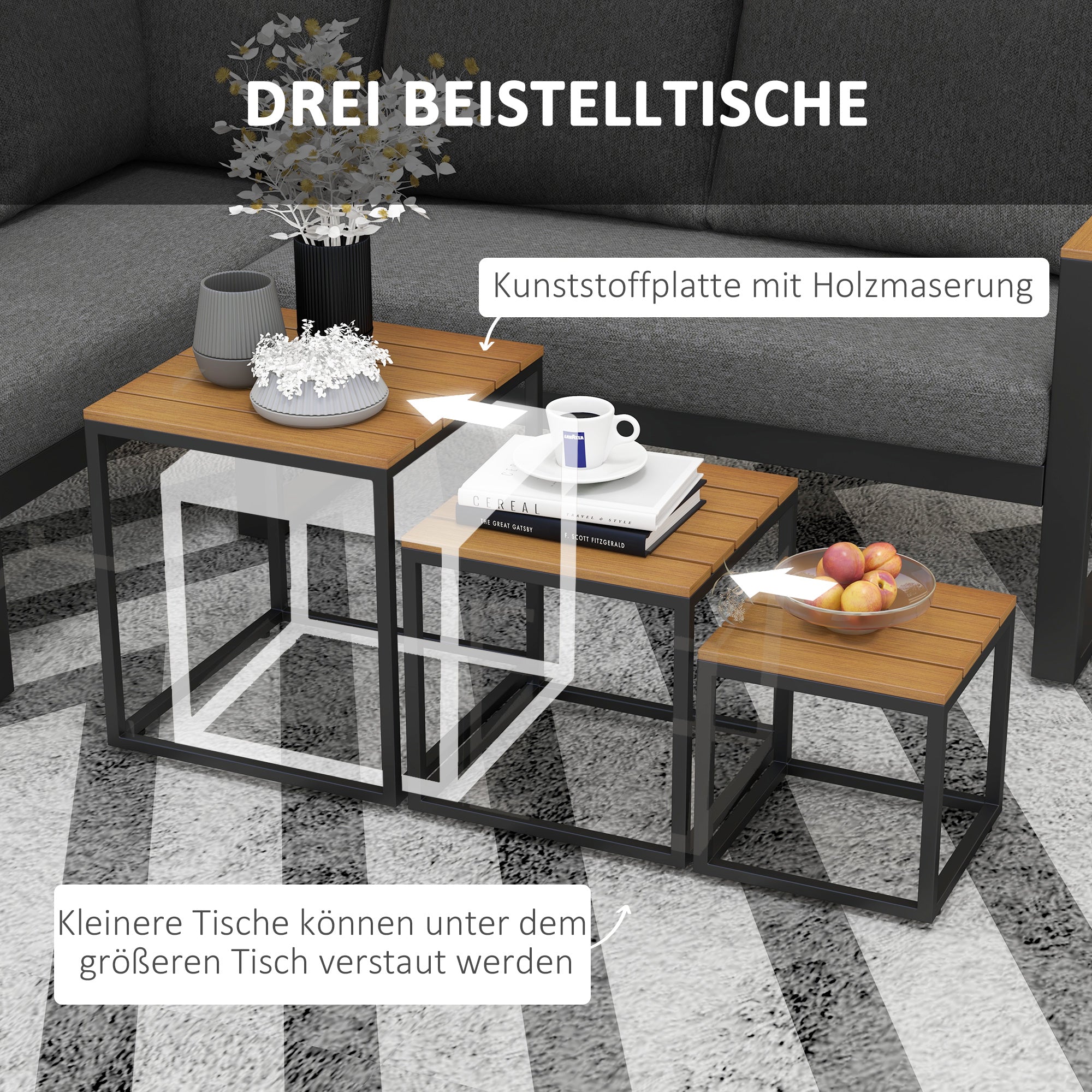 5-Piece Outdoor Furniture Set, Garden Furniture with Corner Sofa, Loveseat, Coffee Table, Balcony Furniture Set with Cushions, Garden Lounge Set for Patio, Balcony, Gray