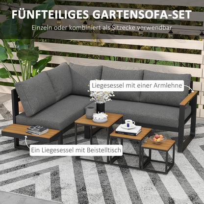 5-Piece Outdoor Furniture Set, Garden Furniture with Corner Sofa, Loveseat, Coffee Table, Balcony Furniture Set with Cushions, Garden Lounge Set for Patio, Balcony, Gray