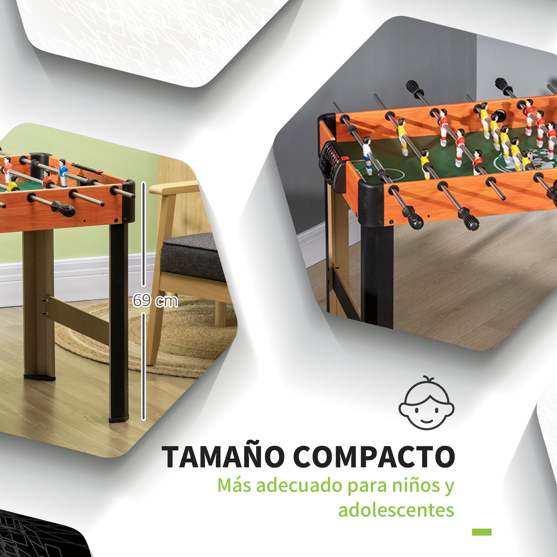 Kids Foosball Table 7+ Years Wooden Foosball Table 118x104x69 cm with 2 Balls 8 Handles 2 Scorers 22 Players for Family Parties Black
