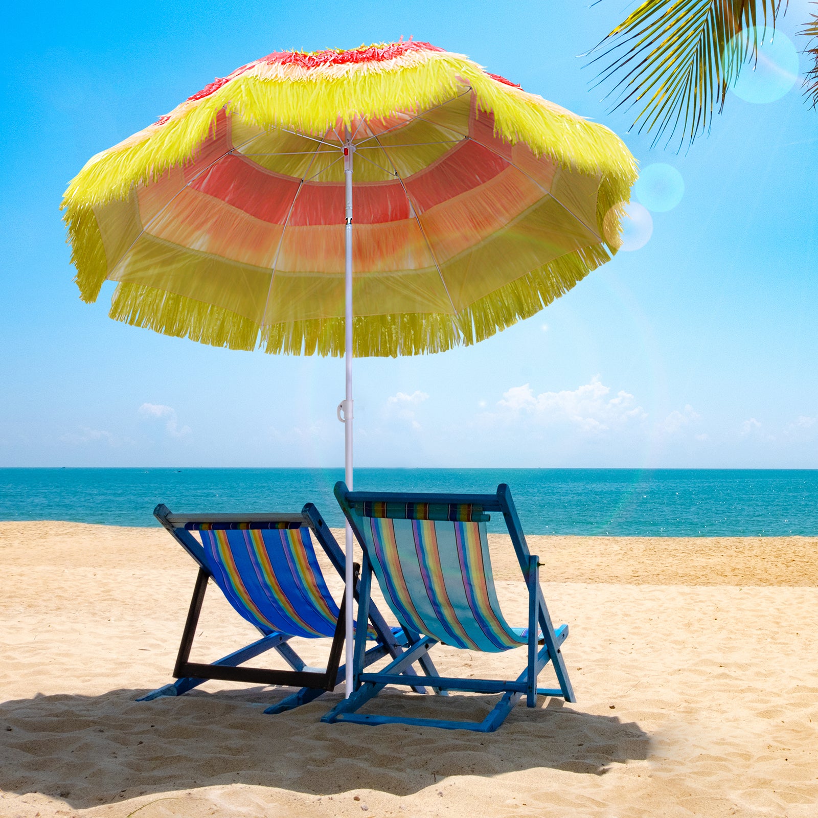 Sun Umbrella Beach Ø160cm windproof stable Beach umbrella height adjustable and tiltable Balcony umbrella foldable garden umbrella for travel, beach, balcony Multicolored