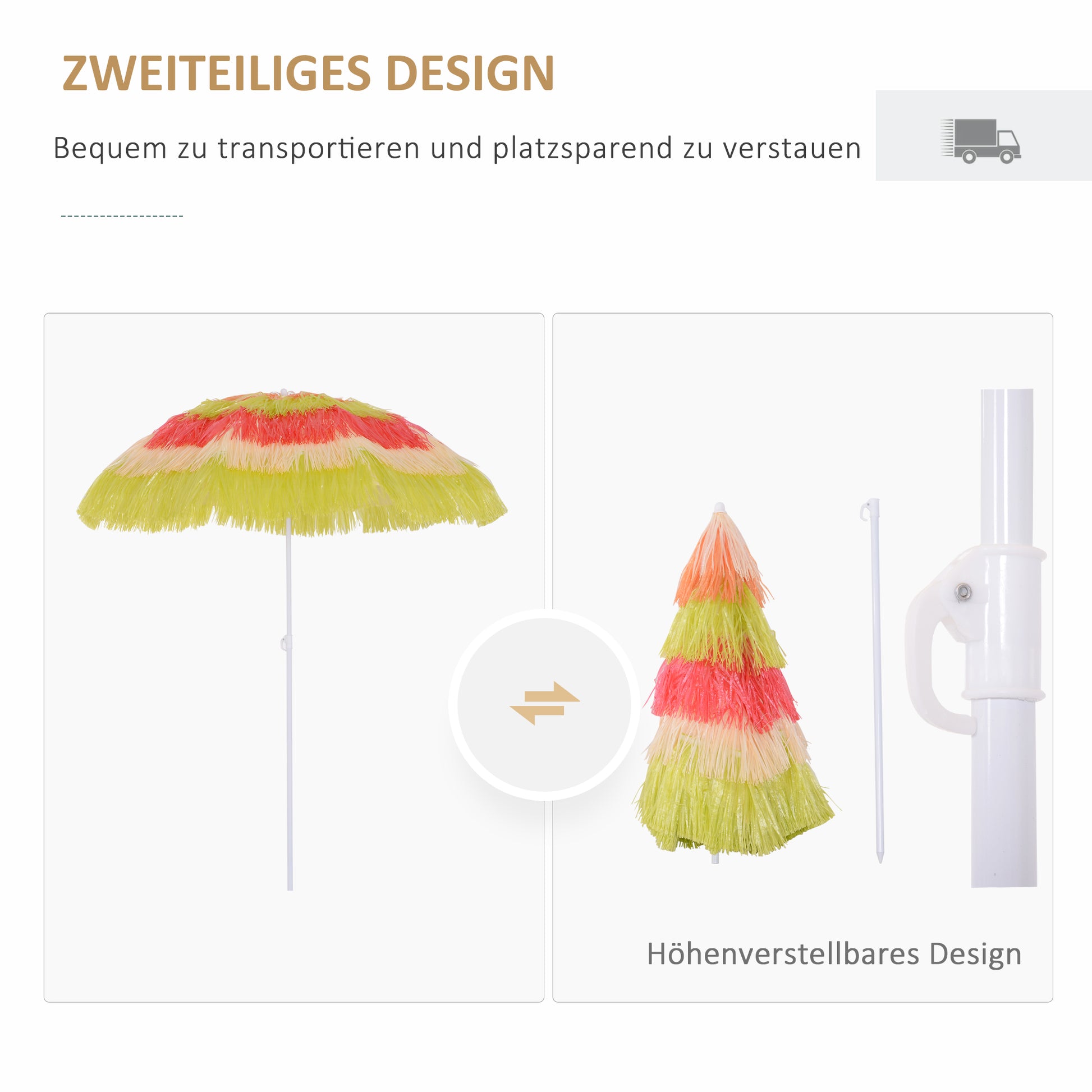 Sun Umbrella Beach Ø160cm windproof stable Beach umbrella height adjustable and tiltable Balcony umbrella foldable garden umbrella for travel, beach, balcony Multicolored