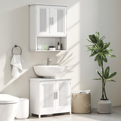 Under Sink Cabinet Bathroom Floor Standing Wooden Cabinet with 2 Ventilated Doors and Adjustable Interior Shelf Modern 60x30x60 cm White