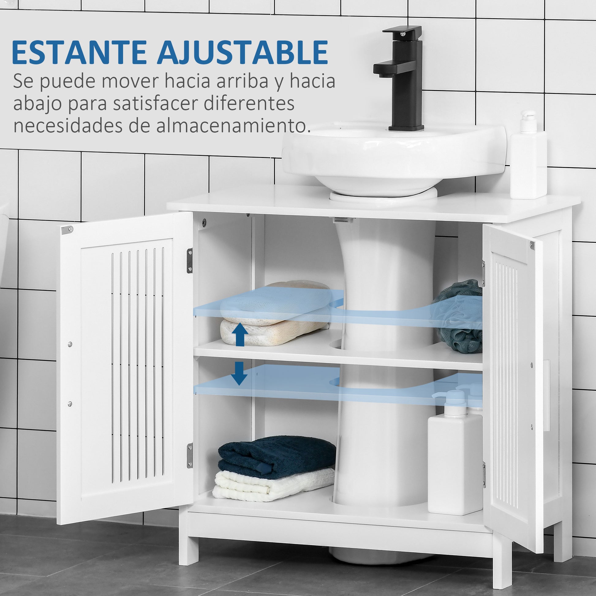 Under Sink Cabinet Bathroom Floor Standing Wooden Cabinet with 2 Ventilated Doors and Adjustable Interior Shelf Modern 60x30x60 cm White
