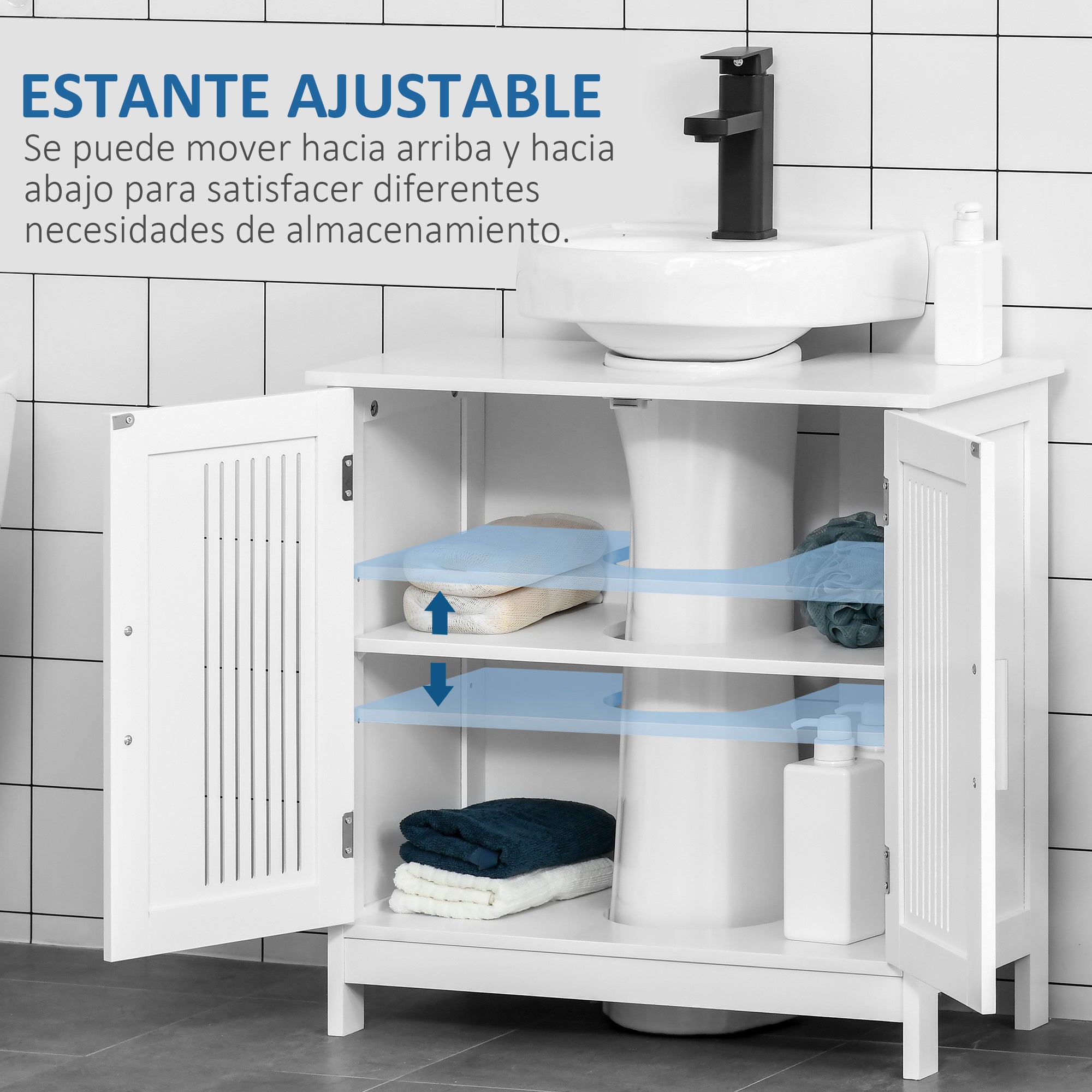 Under Sink Cabinet Bathroom Floor Standing Wooden Cabinet with 2 Ventilated Doors and Adjustable Interior Shelf Modern 60x30x60 cm White