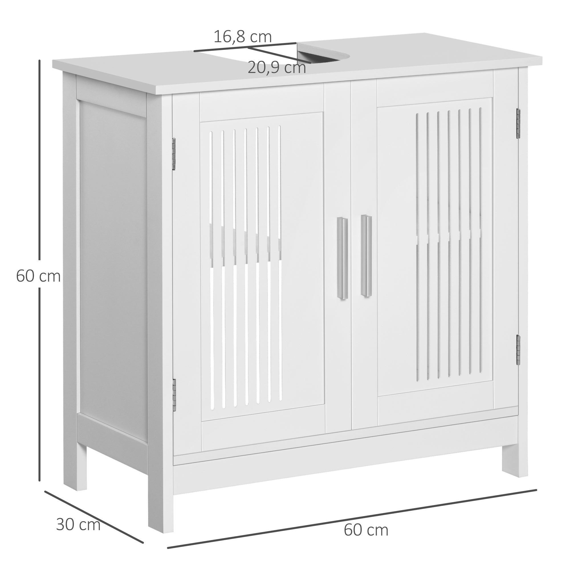 Under Sink Cabinet Bathroom Floor Standing Wooden Cabinet with 2 Ventilated Doors and Adjustable Interior Shelf Modern 60x30x60 cm White