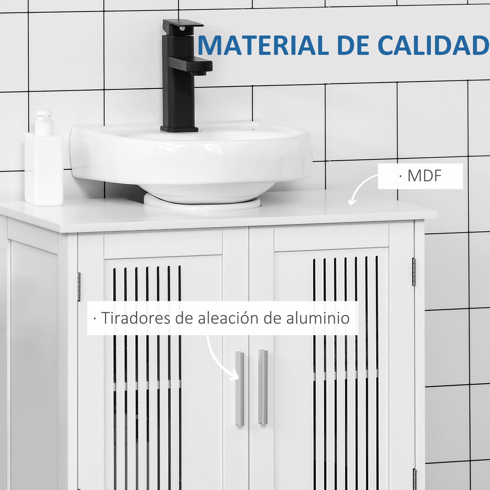 Under Sink Cabinet Bathroom Floor Standing Wooden Cabinet with 2 Ventilated Doors and Adjustable Interior Shelf Modern 60x30x60 cm White
