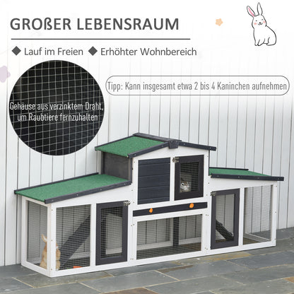 Small Animal Hutch Dwarf Rabbit Hutch Small Animal Cage with Asphalt Roof and Outdoor Run Guinea Pig Hutch Double-Decker Fir Wood Dark Gray+White 204 x 45 x 80 cm