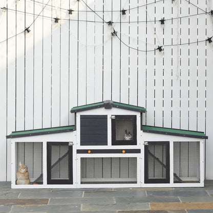 Small Animal Hutch Dwarf Rabbit Hutch Small Animal Cage with Asphalt Roof and Outdoor Run Guinea Pig Hutch Double-Decker Fir Wood Dark Gray+White 204 x 45 x 80 cm