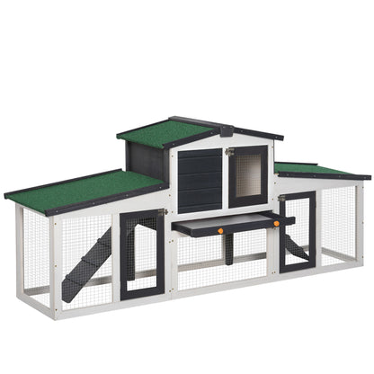 Small Animal Hutch Dwarf Rabbit Hutch Small Animal Cage with Asphalt Roof and Outdoor Run Guinea Pig Hutch Double-Decker Fir Wood Dark Gray+White 204 x 45 x 80 cm