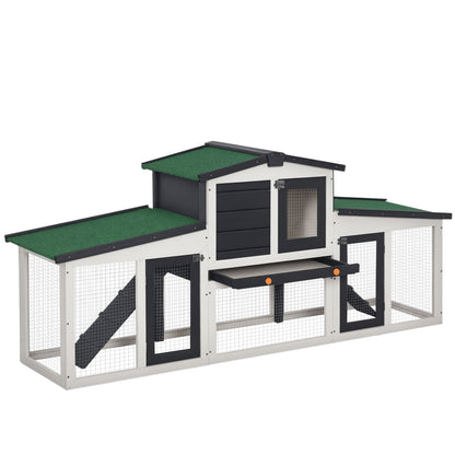 Small Animal Hutch Dwarf Rabbit Hutch Small Animal Cage with Asphalt Roof and Outdoor Run Guinea Pig Hutch Double-Decker Fir Wood Dark Gray+White 204 x 45 x 80 cm