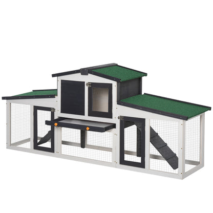 Small Animal Hutch Dwarf Rabbit Hutch Small Animal Cage with Asphalt Roof and Outdoor Run Guinea Pig Hutch Double-Decker Fir Wood Dark Gray+White 204 x 45 x 80 cm