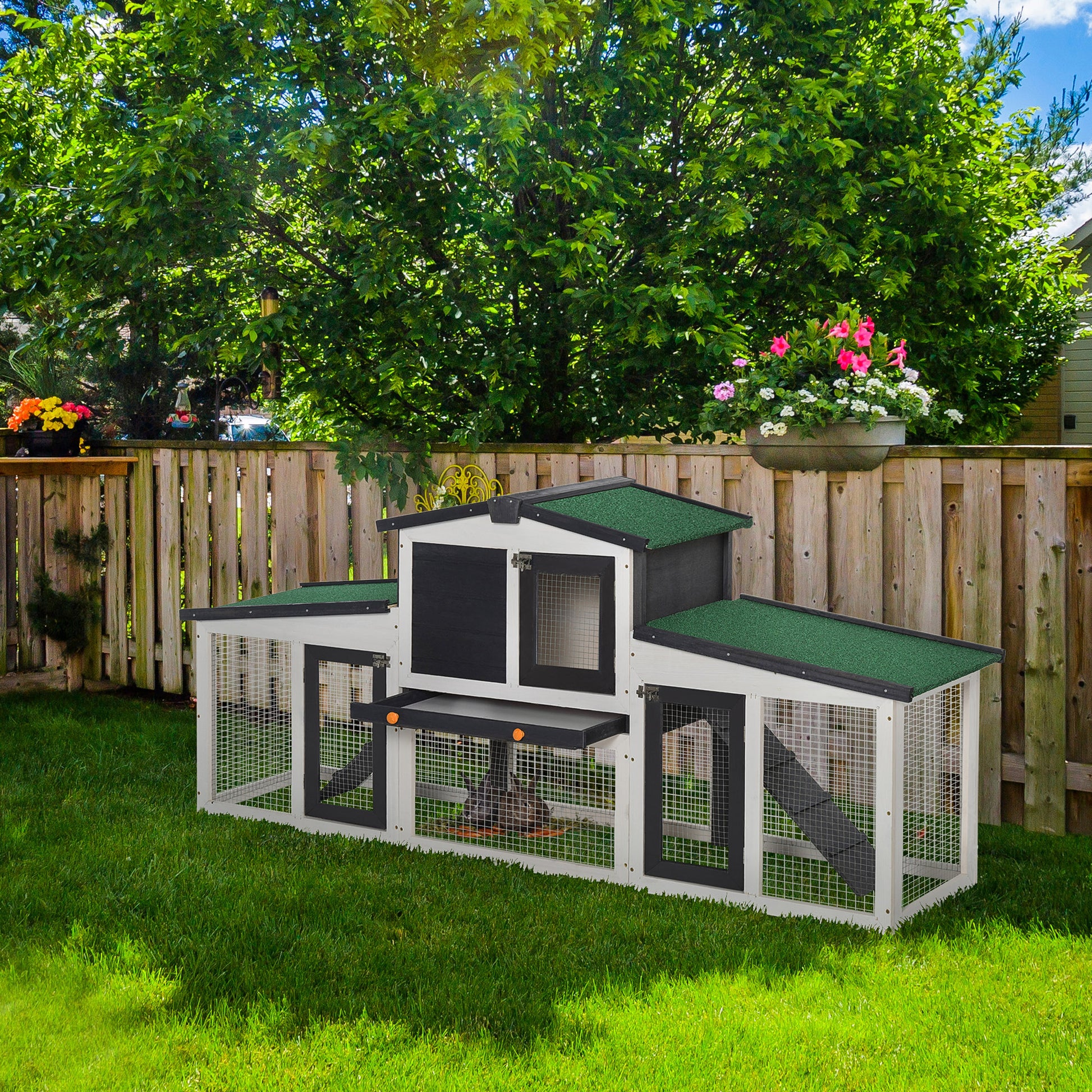 Small Animal Hutch Dwarf Rabbit Hutch Small Animal Cage with Asphalt Roof and Outdoor Run Guinea Pig Hutch Double-Decker Fir Wood Dark Gray+White 204 x 45 x 80 cm