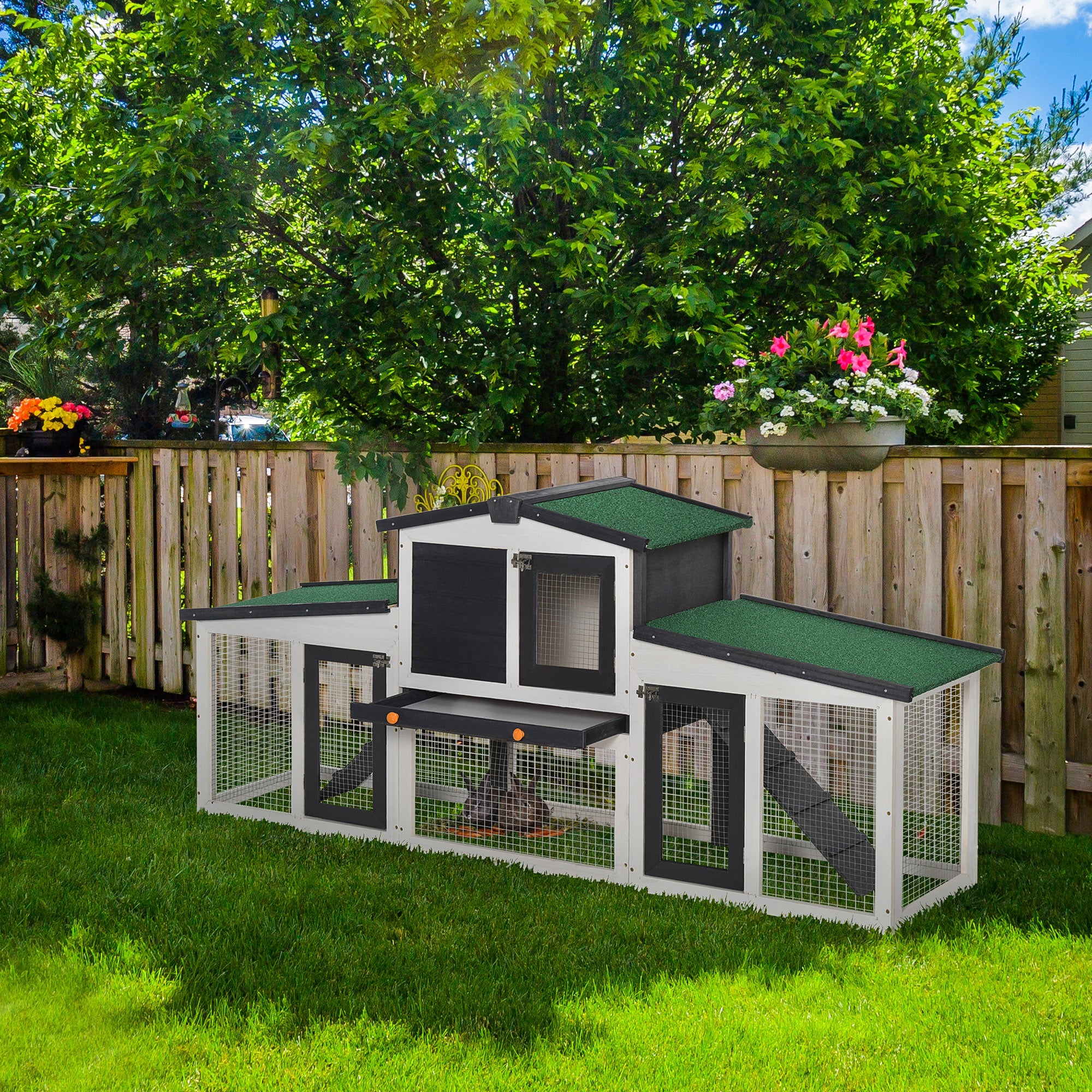 Small Animal Hutch Dwarf Rabbit Hutch Small Animal Cage with Asphalt Roof and Outdoor Run Guinea Pig Hutch Double-Decker Fir Wood Dark Gray+White 204 x 45 x 80 cm