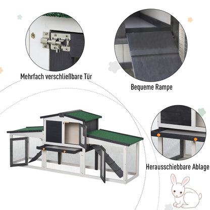 Small Animal Hutch Dwarf Rabbit Hutch Small Animal Cage with Asphalt Roof and Outdoor Run Guinea Pig Hutch Double-Decker Fir Wood Dark Gray+White 204 x 45 x 80 cm