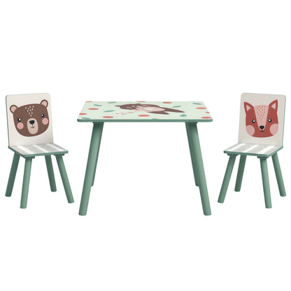 ZONEKIZ 3-Piece Children's Table and Chairs Set Kids Table with 2 Chairs Furniture Set for Activities for Children 3-8 Years for Bedroom Playroom Green and White