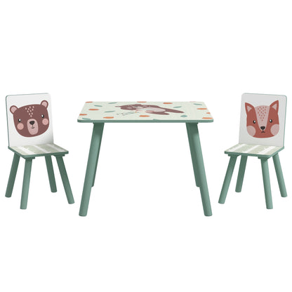 ZONEKIZ 3-Piece Children's Table and Chairs Set Kids Table with 2 Chairs Furniture Set for Activities for Children 3-8 Years for Bedroom Playroom Green and White