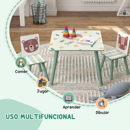 ZONEKIZ 3-Piece Children's Table and Chairs Set Kids Table with 2 Chairs Furniture Set for Activities for Children 3-8 Years for Bedroom Playroom Green and White