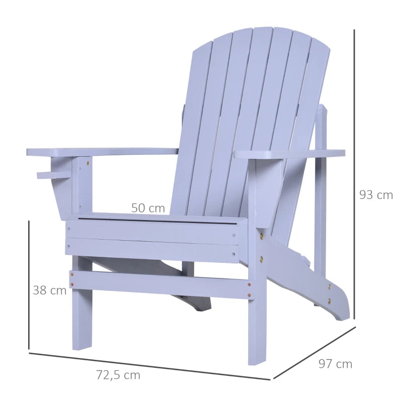 Outsunny Adirondack Havestol med Kopholder - Havestol til Altan, Solid Træ, Grå, 72,5 x 97 x 93 cm