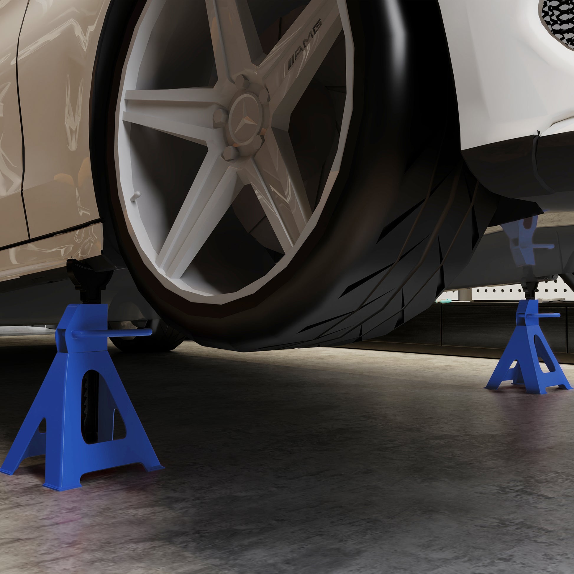 Support Stand 3 Ton Load Capacity 2 Pieces Support Stand incl Safety Pin 13-Step Height Adjustable 385 mm to 600 mm Support Stands Car Jack Stand for Workshop Garage Blue