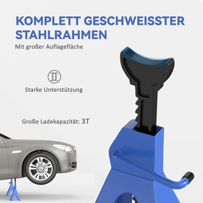 Support Stand 3 Ton Load Capacity 2 Pieces Support Stand incl Safety Pin 13-Step Height Adjustable 385 mm to 600 mm Support Stands Car Jack Stand for Workshop Garage Blue