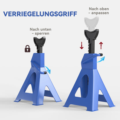 Support Stand 3 Ton Load Capacity 2 Pieces Support Stand incl Safety Pin 13-Step Height Adjustable 385 mm to 600 mm Support Stands Car Jack Stand for Workshop Garage Blue