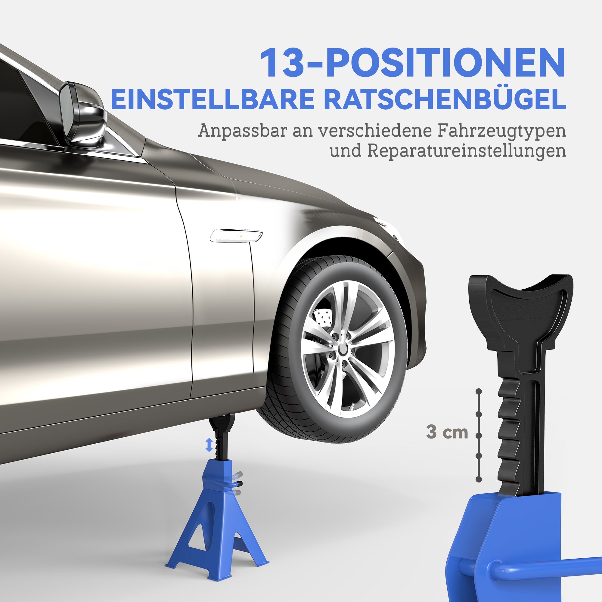 Support Stand 3 Ton Load Capacity 2 Pieces Support Stand incl Safety Pin 13-Step Height Adjustable 385 mm to 600 mm Support Stands Car Jack Stand for Workshop Garage Blue