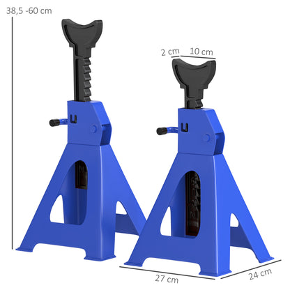 Support Stand 3 Ton Load Capacity 2 Pieces Support Stand incl Safety Pin 13-Step Height Adjustable 385 mm to 600 mm Support Stands Car Jack Stand for Workshop Garage Blue
