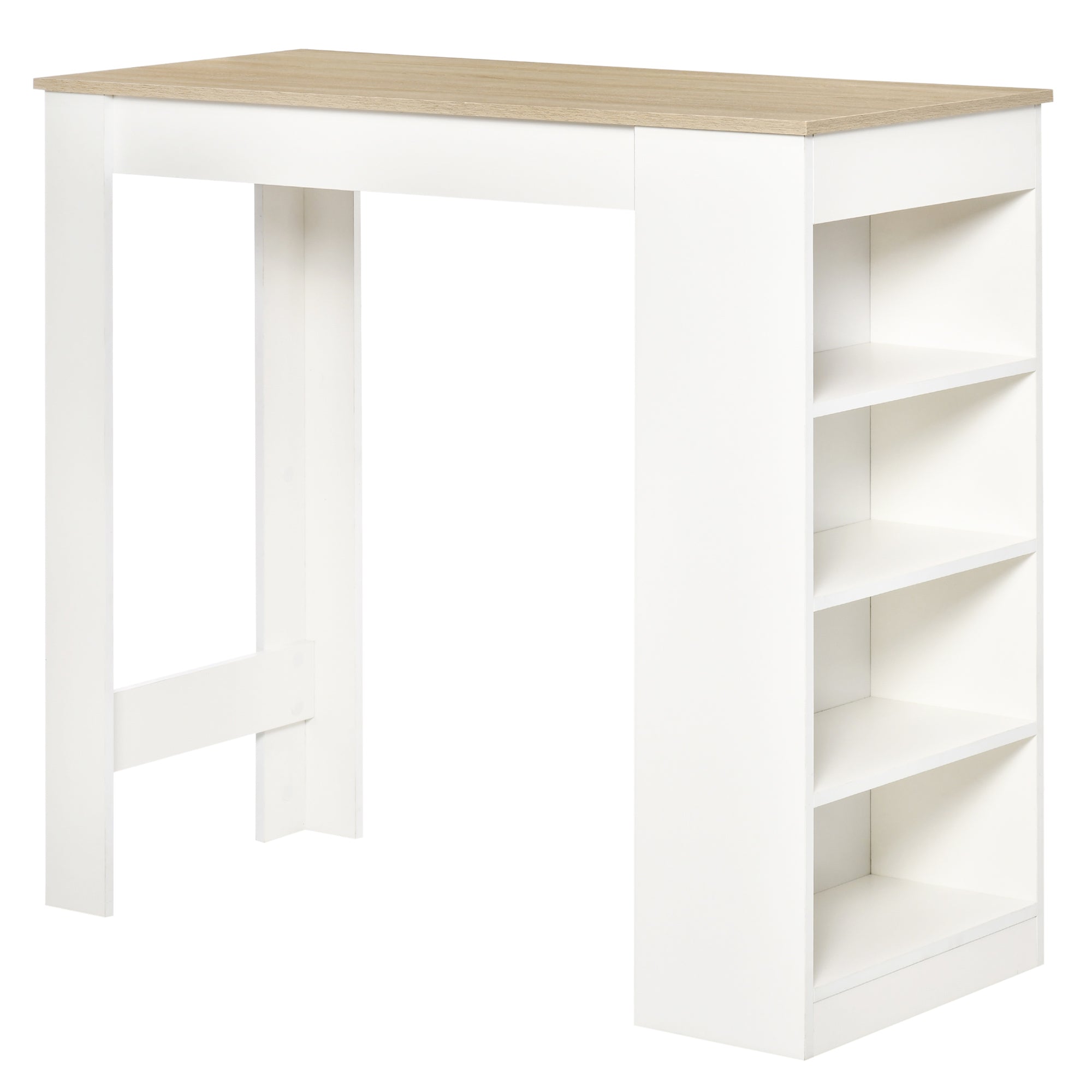 2-Person Bar Table, High Bistro Table with 4 Open Shelves for Small Spaces — Kitchen & Living Room, 45.3 x 19.7 x 40.4 in, Modern, White & Natural Wood