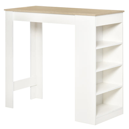 2-Person Bar Table, High Bistro Table with 4 Open Shelves for Small Spaces — Kitchen & Living Room, 45.3 x 19.7 x 40.4 in, Modern, White & Natural Wood