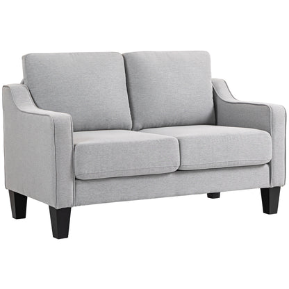 2-Seater Fabric Sofa with Armrests, Thick Padding and 2 Cushions, Modern 2-Seater Loveseat with Wood Frame for Living Room, Lounge, and Bedroom, Light Gray