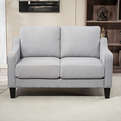 2-Seater Fabric Sofa with Armrests, Thick Padding and 2 Cushions, Modern 2-Seater Loveseat with Wood Frame for Living Room, Lounge, and Bedroom, Light Gray