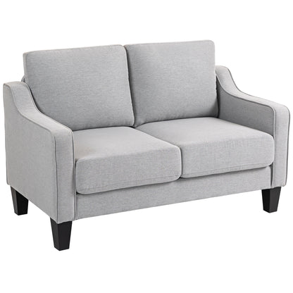2-Seater Fabric Sofa with Armrests, Thick Padding and 2 Cushions, Modern 2-Seater Loveseat with Wood Frame for Living Room, Lounge, and Bedroom, Light Gray