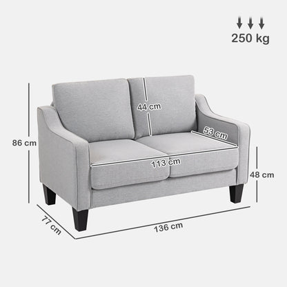 2-Seater Fabric Sofa with Armrests, Thick Padding and 2 Cushions, Modern 2-Seater Loveseat with Wood Frame for Living Room, Lounge, and Bedroom, Light Gray