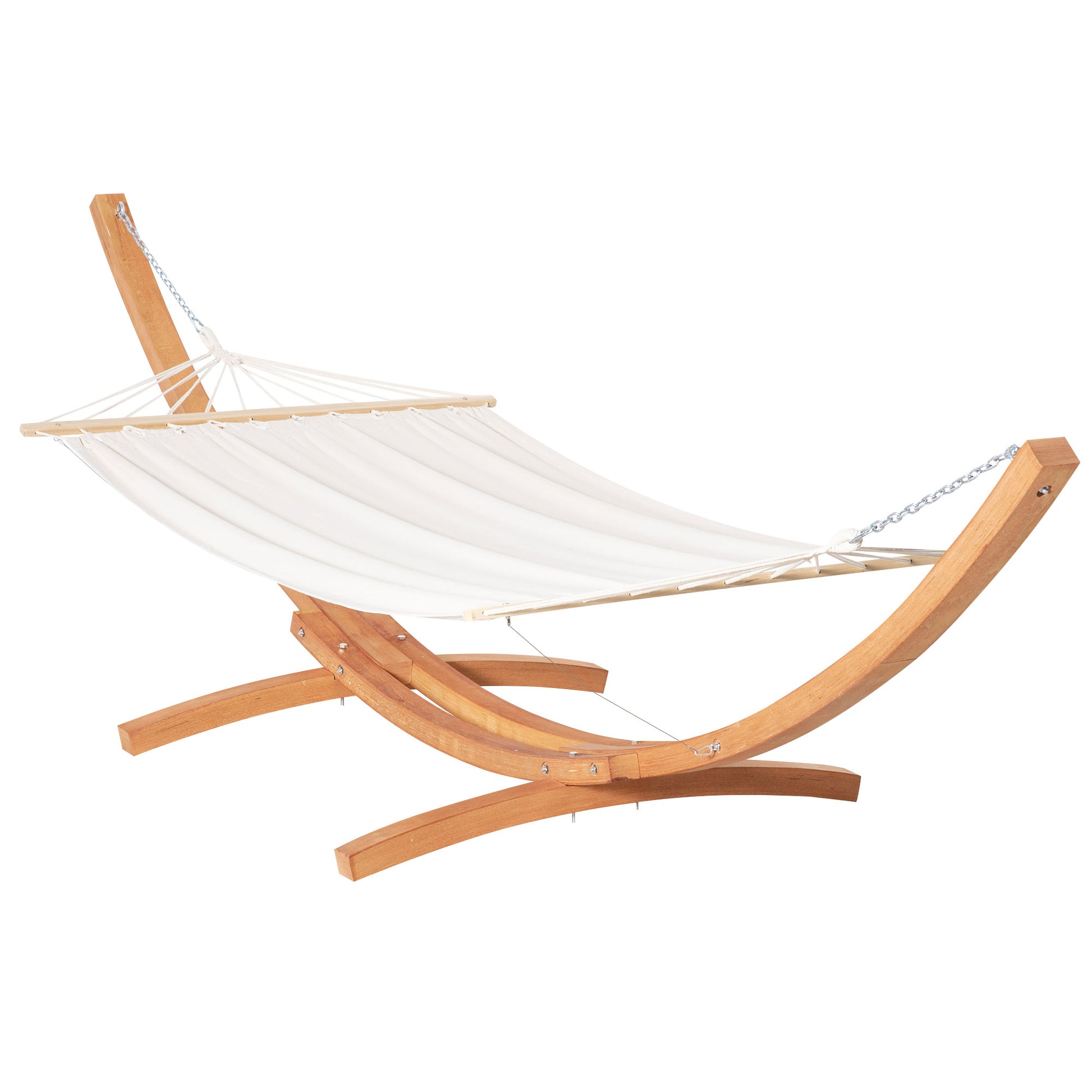 Garden Hammock with Wooden Stand Hammock on Stand 1 Person 3.92L x 1.2W x 1.1H m Cream Brown Color