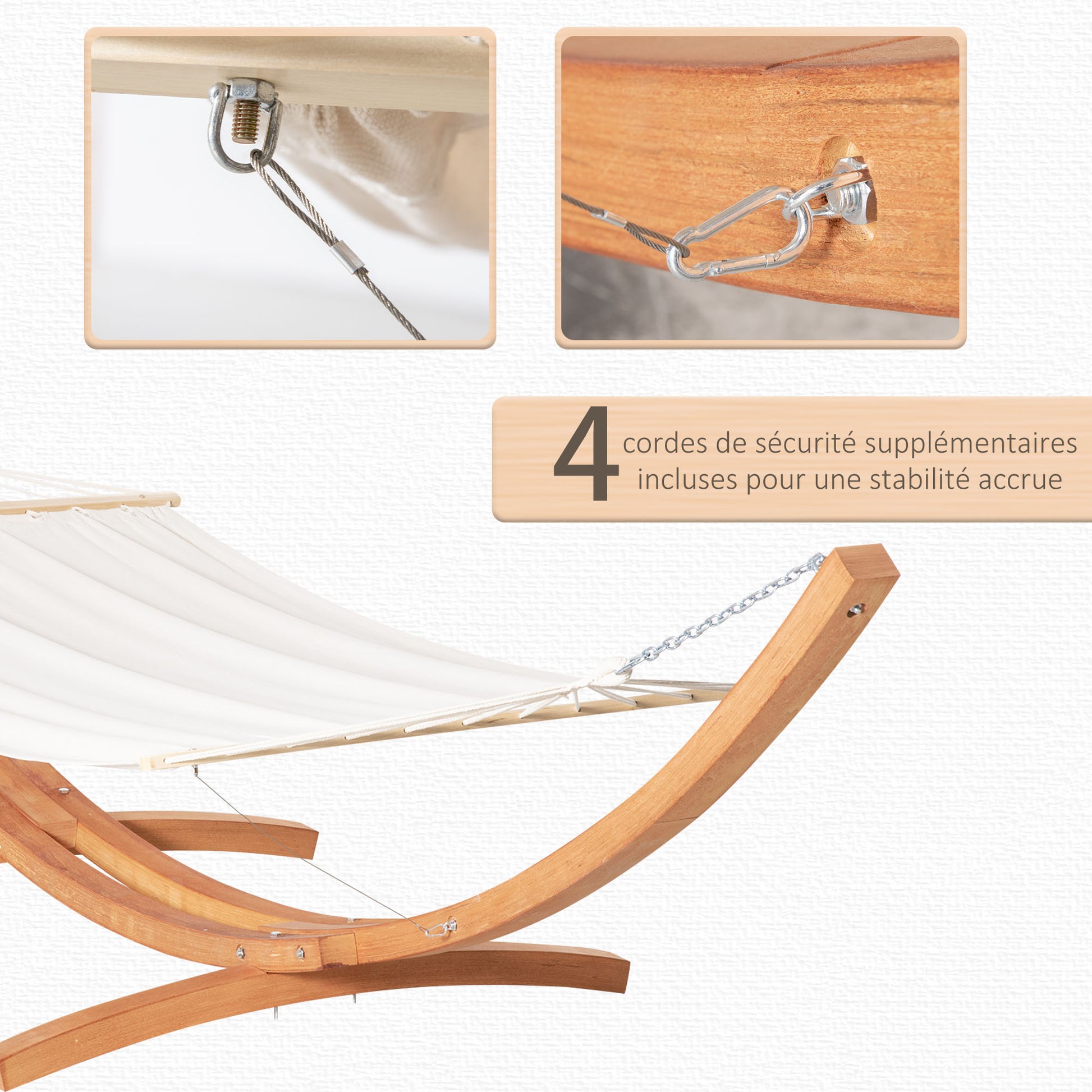 Garden Hammock with Wooden Stand Hammock on Stand 1 Person 3.92L x 1.2W x 1.1H m Cream Brown Color