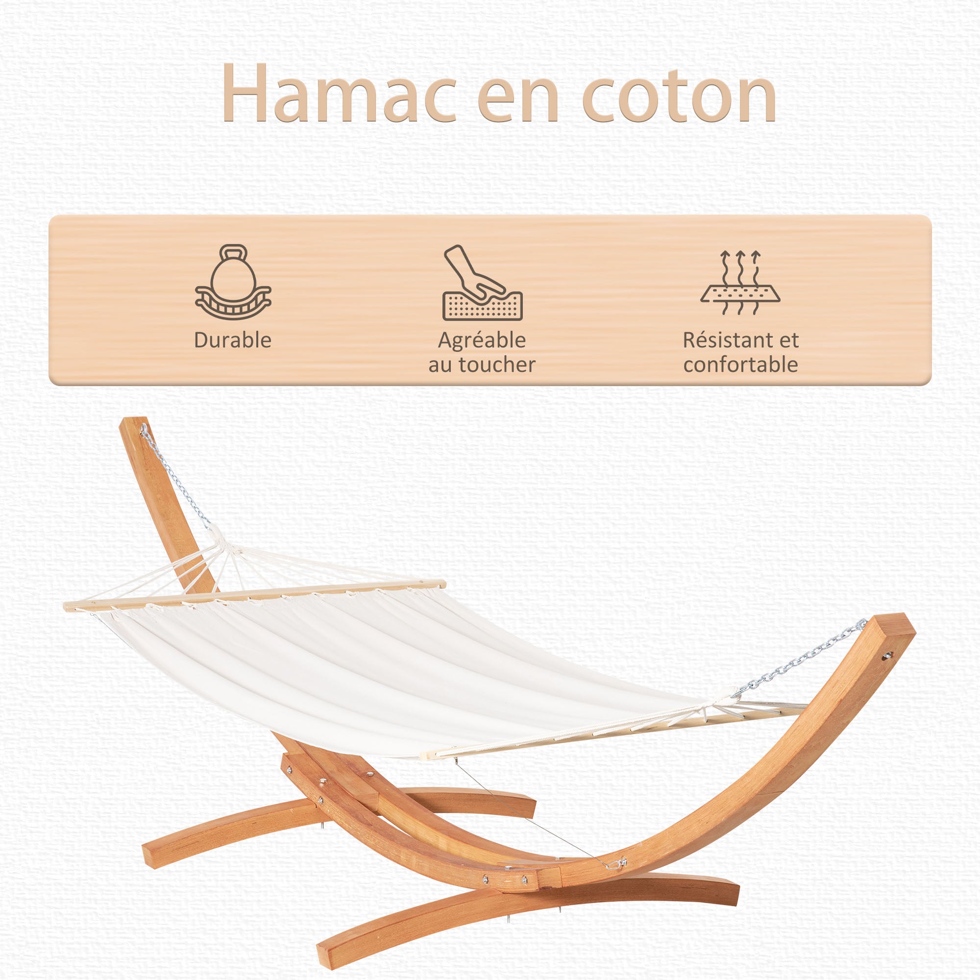 Garden Hammock with Wooden Stand Hammock on Stand 1 Person 3.92L x 1.2W x 1.1H m Cream Brown Color