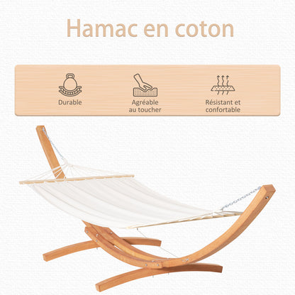 Garden Hammock with Wooden Stand Hammock on Stand 1 Person 3.92L x 1.2W x 1.1H m Cream Brown Color