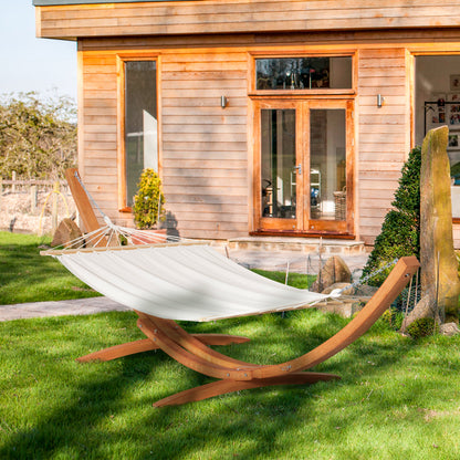 Garden Hammock with Wooden Stand Hammock on Stand 1 Person 3.92L x 1.2W x 1.1H m Cream Brown Color