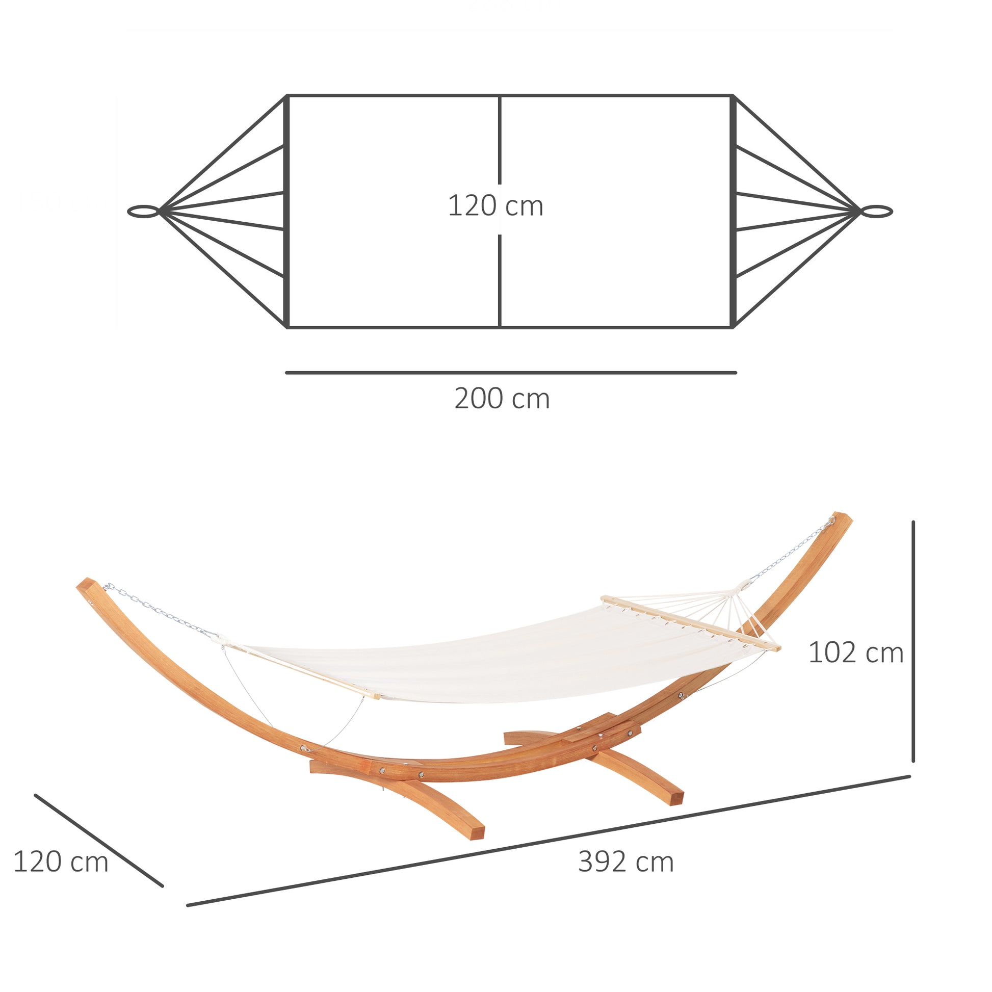 Garden Hammock with Wooden Stand Hammock on Stand 1 Person 3.92L x 1.2W x 1.1H m Cream Brown Color