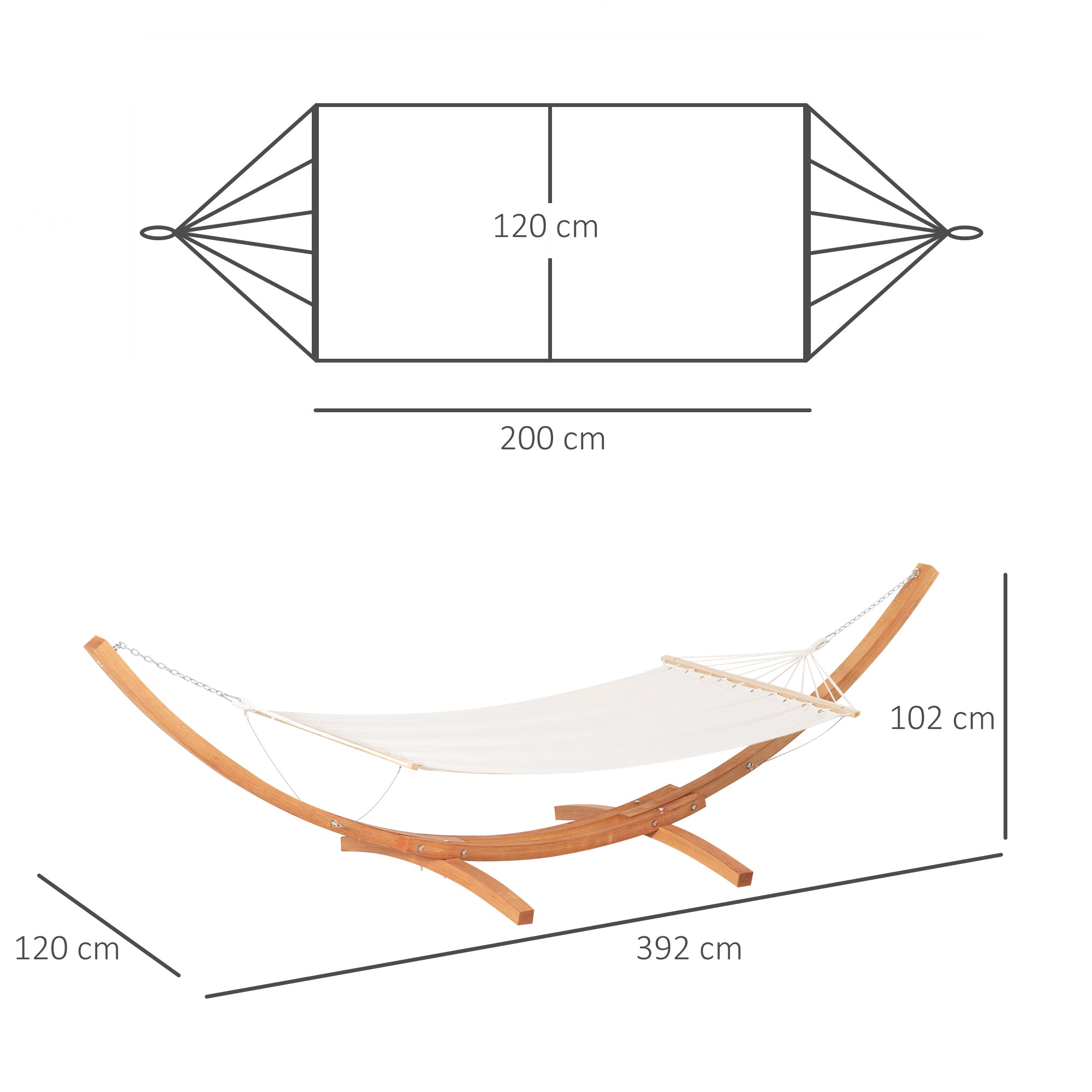 Garden Hammock with Wooden Stand Hammock on Stand 1 Person 3.92L x 1.2W x 1.1H m Cream Brown Color