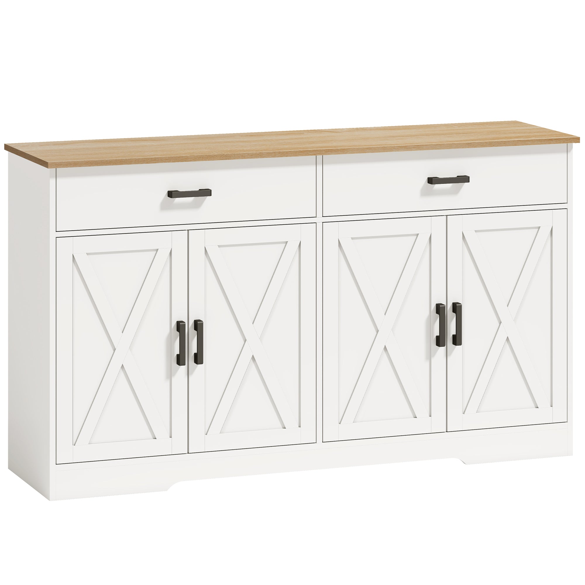 Sideboard Buffet Cabinet, 55.1 in Farmhouse Kitchen Cabinet with 2 Drawers & 2 Cabinets, Coffee Bar with Sliding/Barn-Style Doors and Adjustable Shelves, White