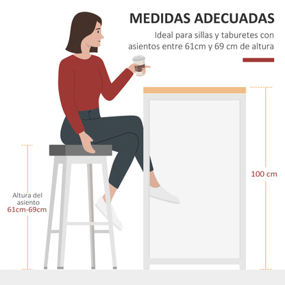 High Kitchen Table Bar Table with 3 Shelves Antitip Metal Frame 100 kg Load for Dining Room 115x55x100 cm White and Oak